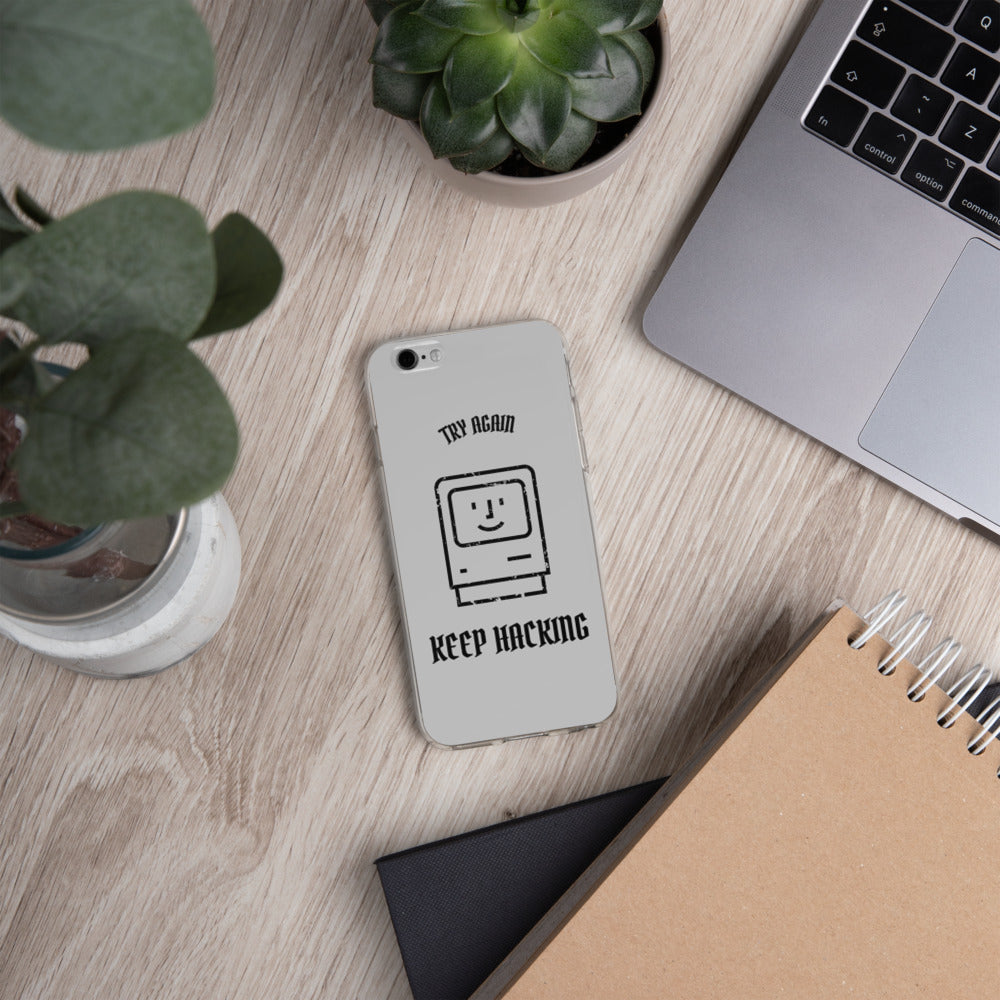 Keep hacking - iPhone Case (black text) by DarkByteGear