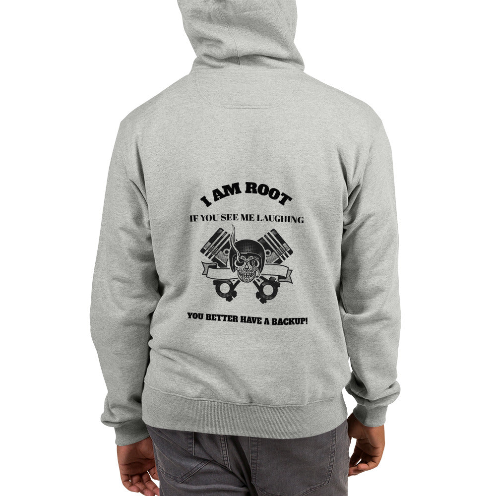 I Am Root If You See Me Laughing You Better Have A Backup - Champion Hoodie (black text) by DarkByteGear