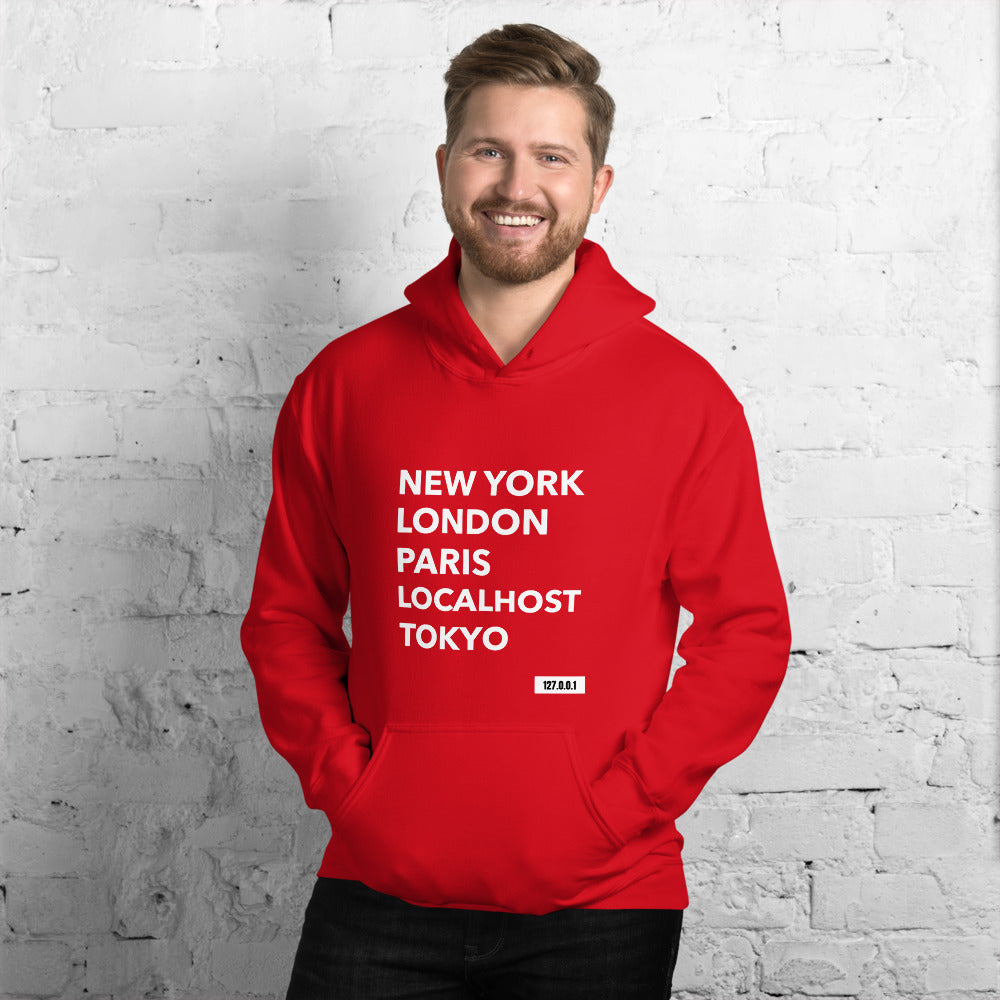New York London Paris Localhost Tokyo 127.0.0.1 - Unisex Hoodie by DarkByteGear