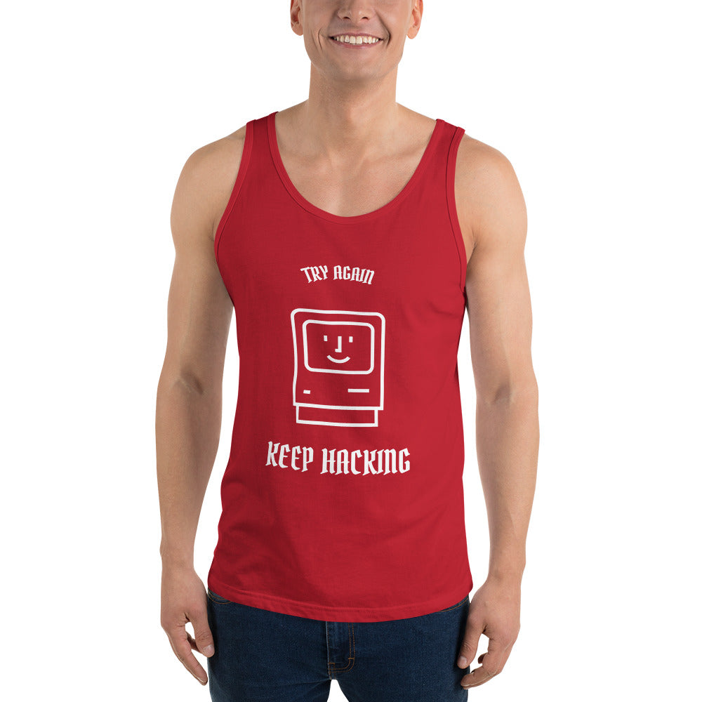Keep hacking - Unisex Tank Top (white text) by DarkByteGear