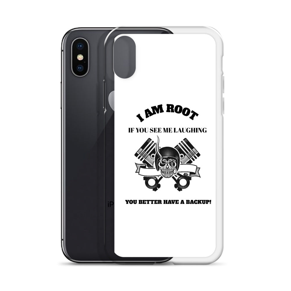 I Am Root If You See Me Laughing You Better Have A Backup - iPhone Case (black text) by DarkByteGear