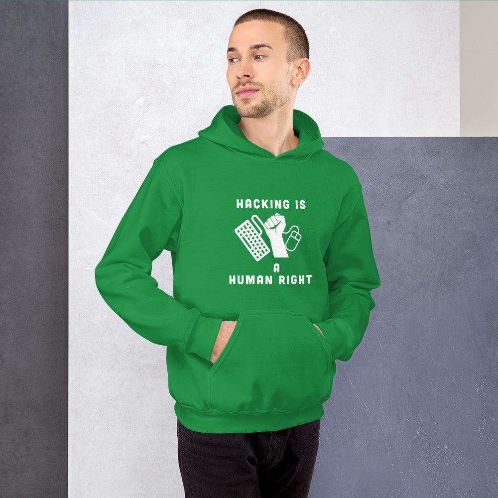 HACKING IS A HUMAN RIGHT - Unisex Hoodie (white text) by DarkByteGear