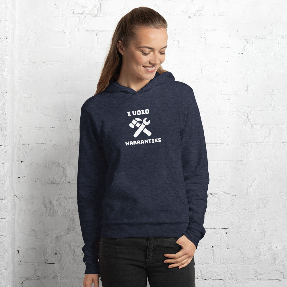 I void warranties - Unisex hoodie (white text) by DarkByteGear