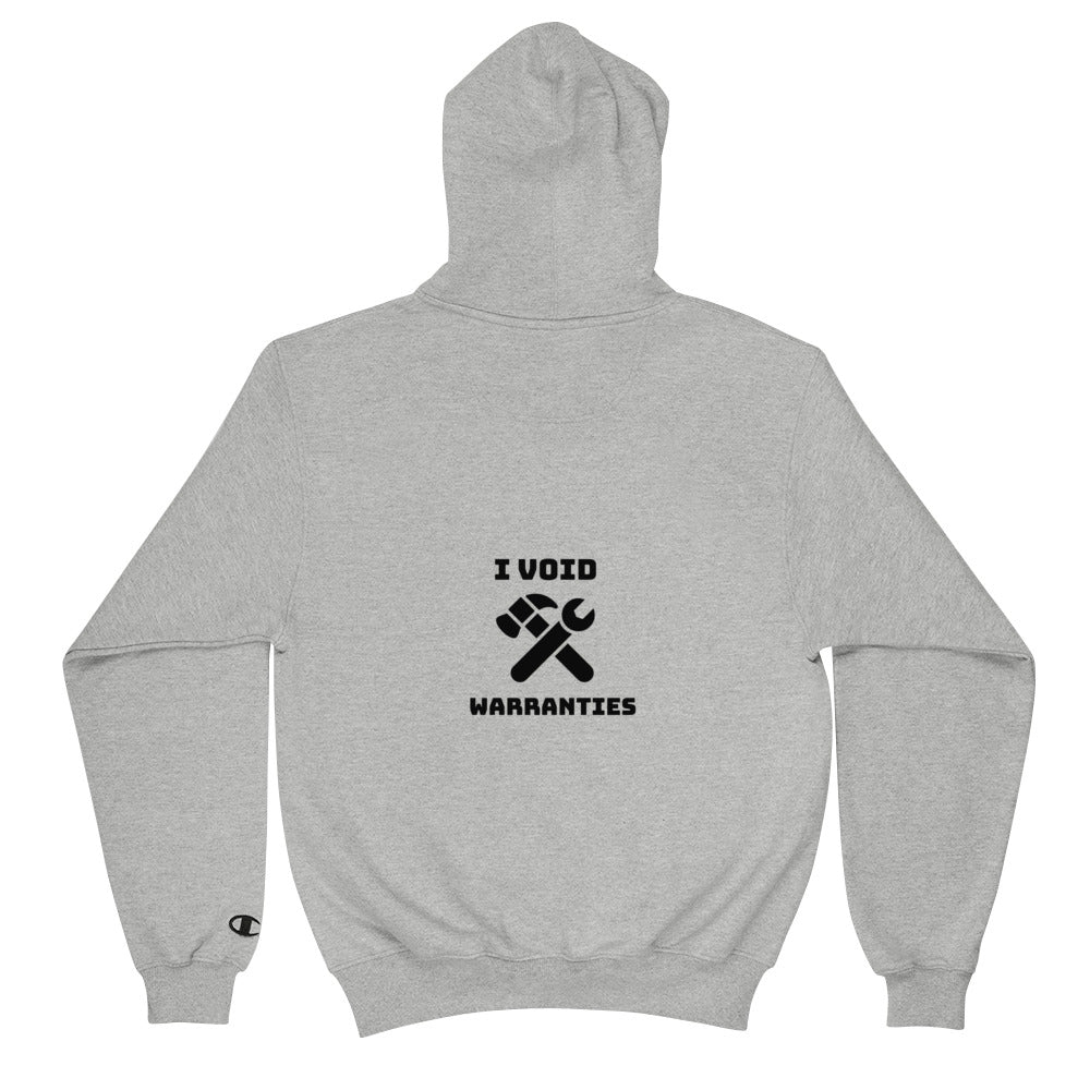 I void warranties - Champion Hoodie (black text) by DarkByteGear