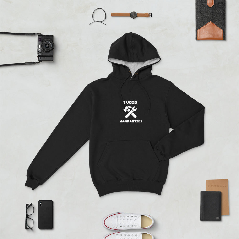 I void warranties - Champion Hoodie (white text) by DarkByteGear