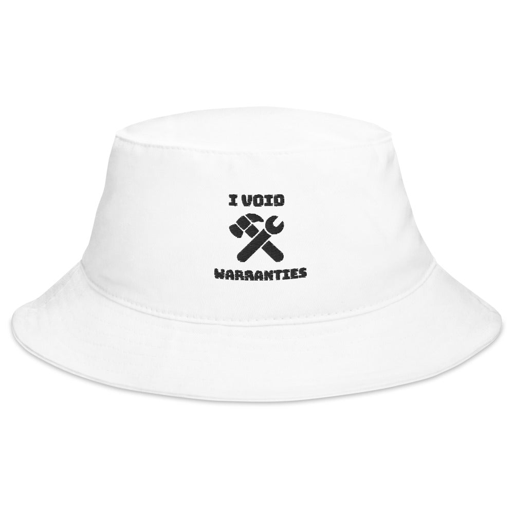 I void warranties- Bucket Hat (black text) by DarkByteGear
