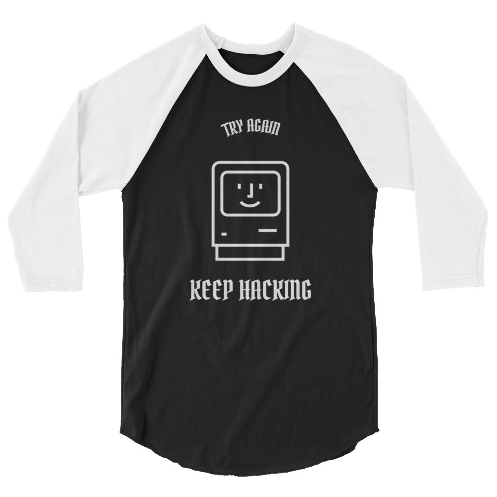 Keep hacking - 3/4 sleeve raglan shirt (white text) by DarkByteGear
