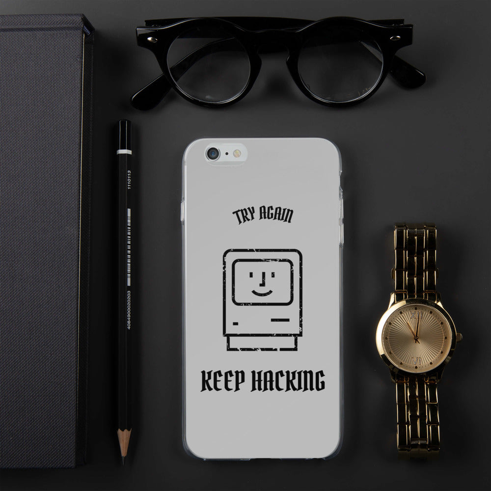 Keep hacking - iPhone Case (black text) by DarkByteGear