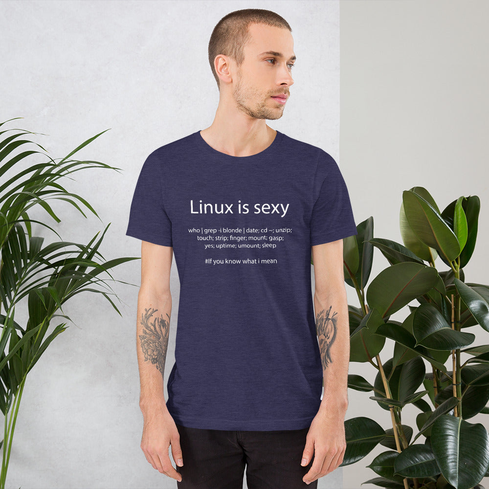 Linux is sexy - Short-Sleeve Unisex T-Shirt (White text) by DarkByteGear