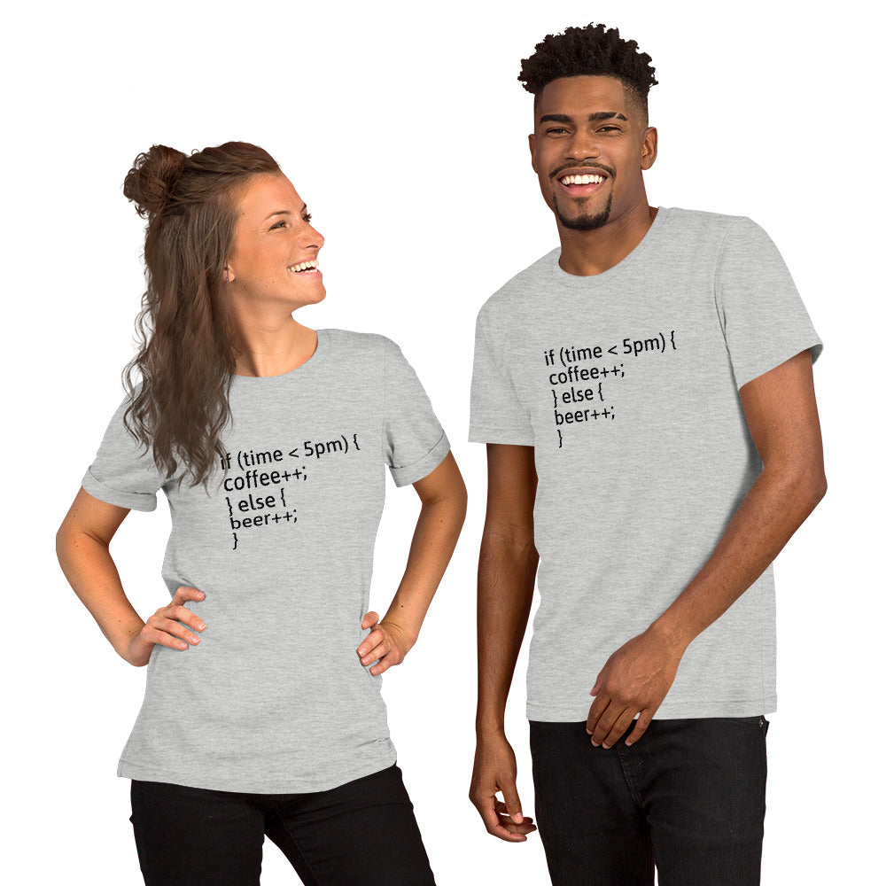 if (time < 5pm) - Short-Sleeve Unisex T-Shirt (black text) by DarkByteGear
