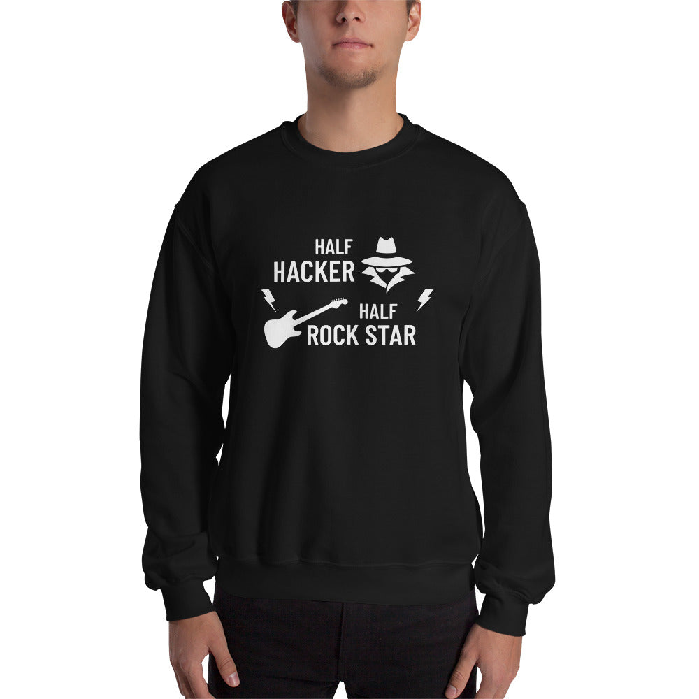 Half Hacker Half Rock Star - Unisex Sweatshirt (white text) by DarkByteGear