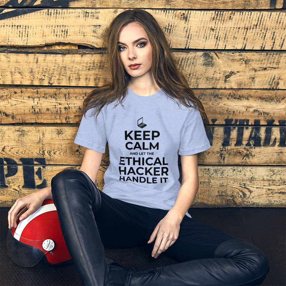 Keep Calm and let the ethical hacker handle it - Short-Sleeve Unisex T-Shirt (white text) by DarkByteGear