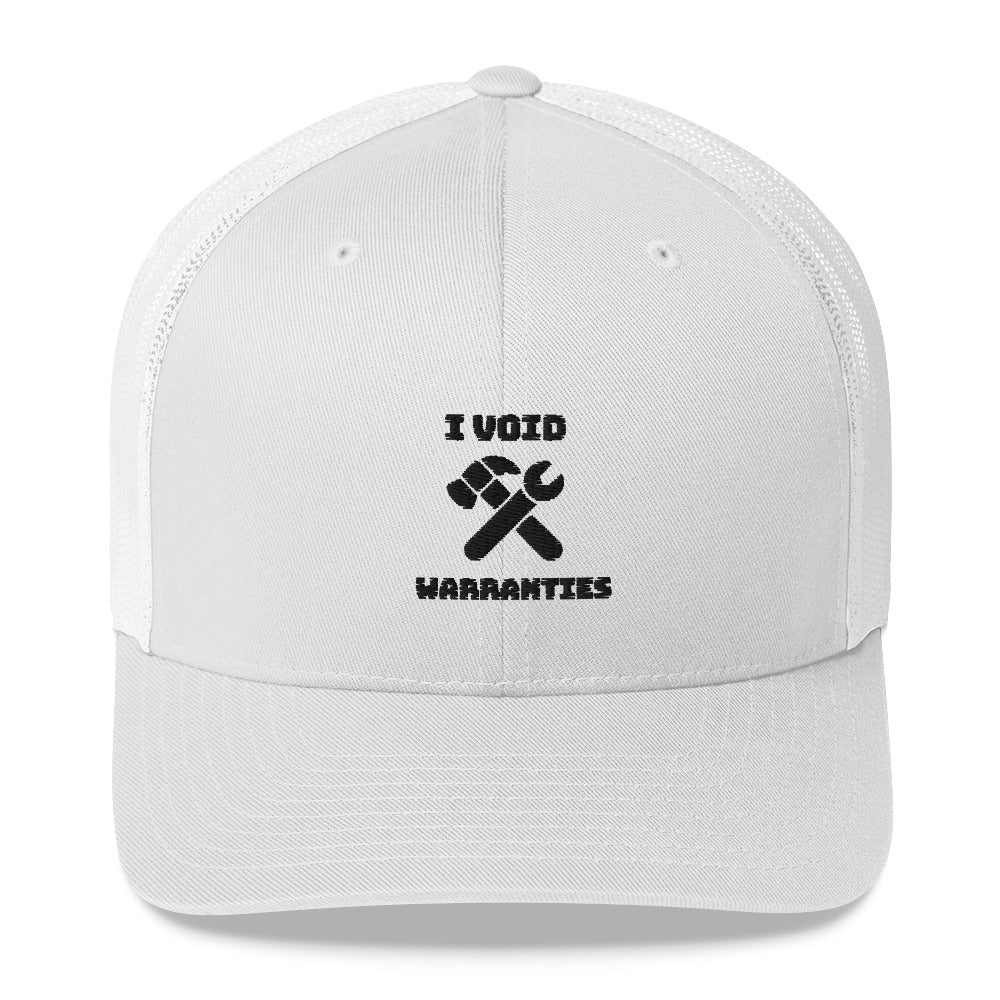 I void warranties - Trucker Cap (black text) by DarkByteGear