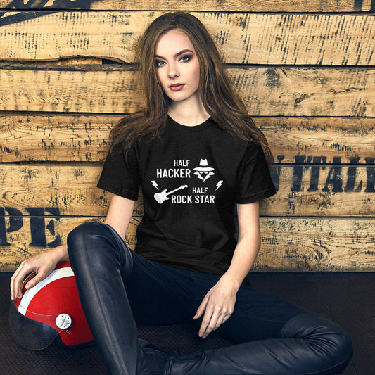 Half Hacker Half Rock Star - Short-Sleeve Unisex T-Shirt (white text) by DarkByteGear