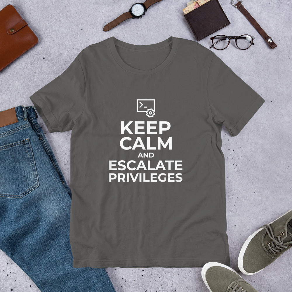 Keep calm and escalate privileges - Short-Sleeve Unisex T-Shirt (white text) by DarkByteGear