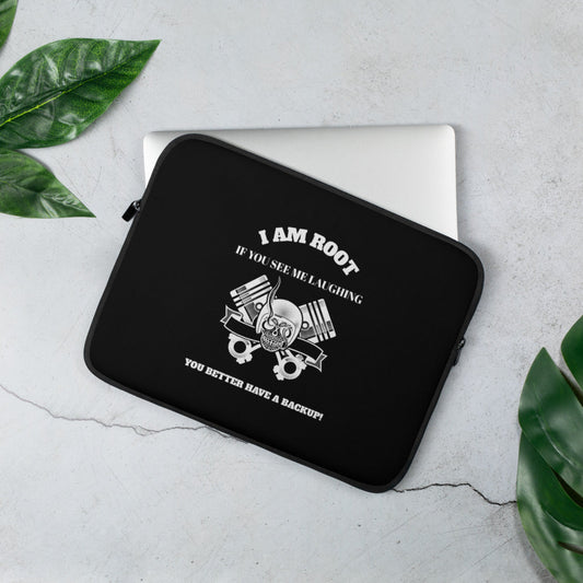 I Am Root If You See Me Laughing You Better Have A Backup - Laptop Sleeve (white test) by DarkByteGear