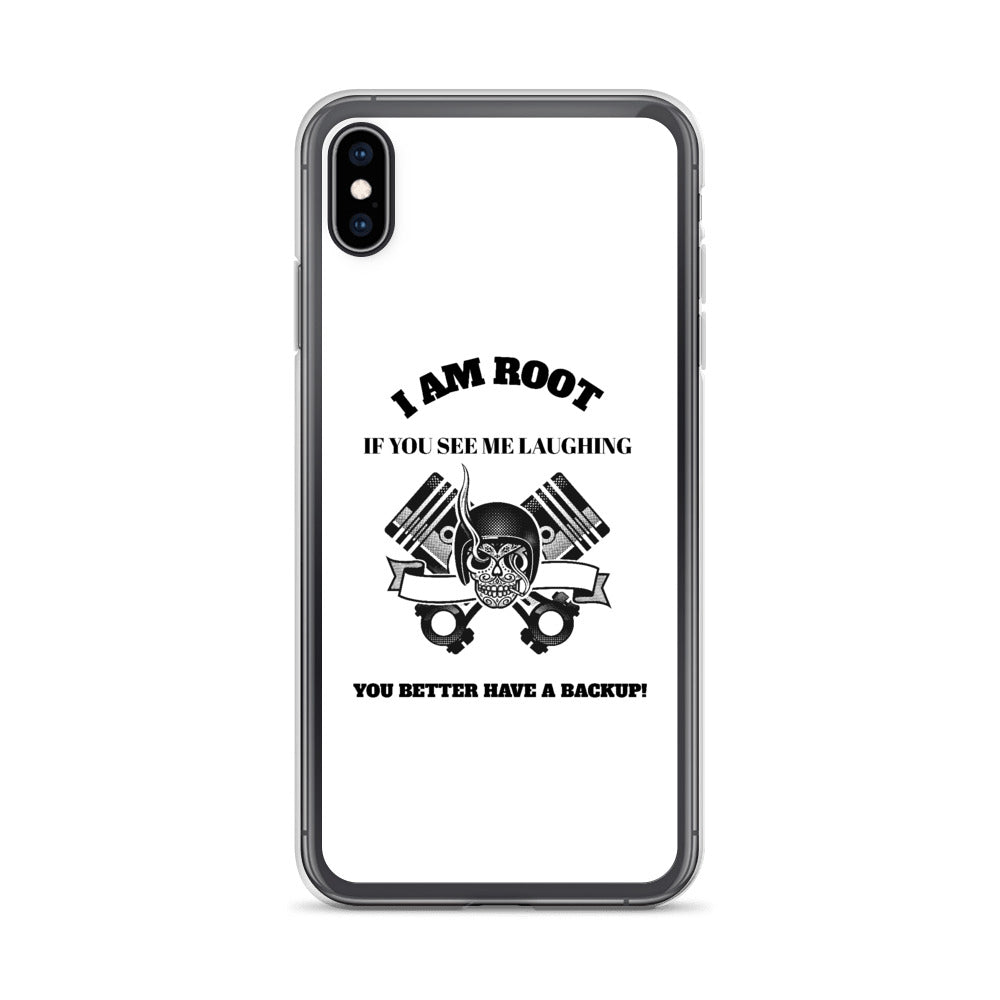 I Am Root If You See Me Laughing You Better Have A Backup - iPhone Case (black text) by DarkByteGear