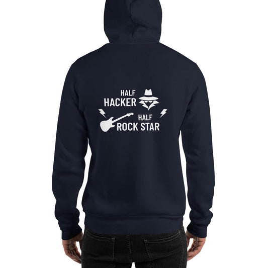 Half Hacker Half Rock Star - Unisex Hoodie (white text) by DarkByteGear