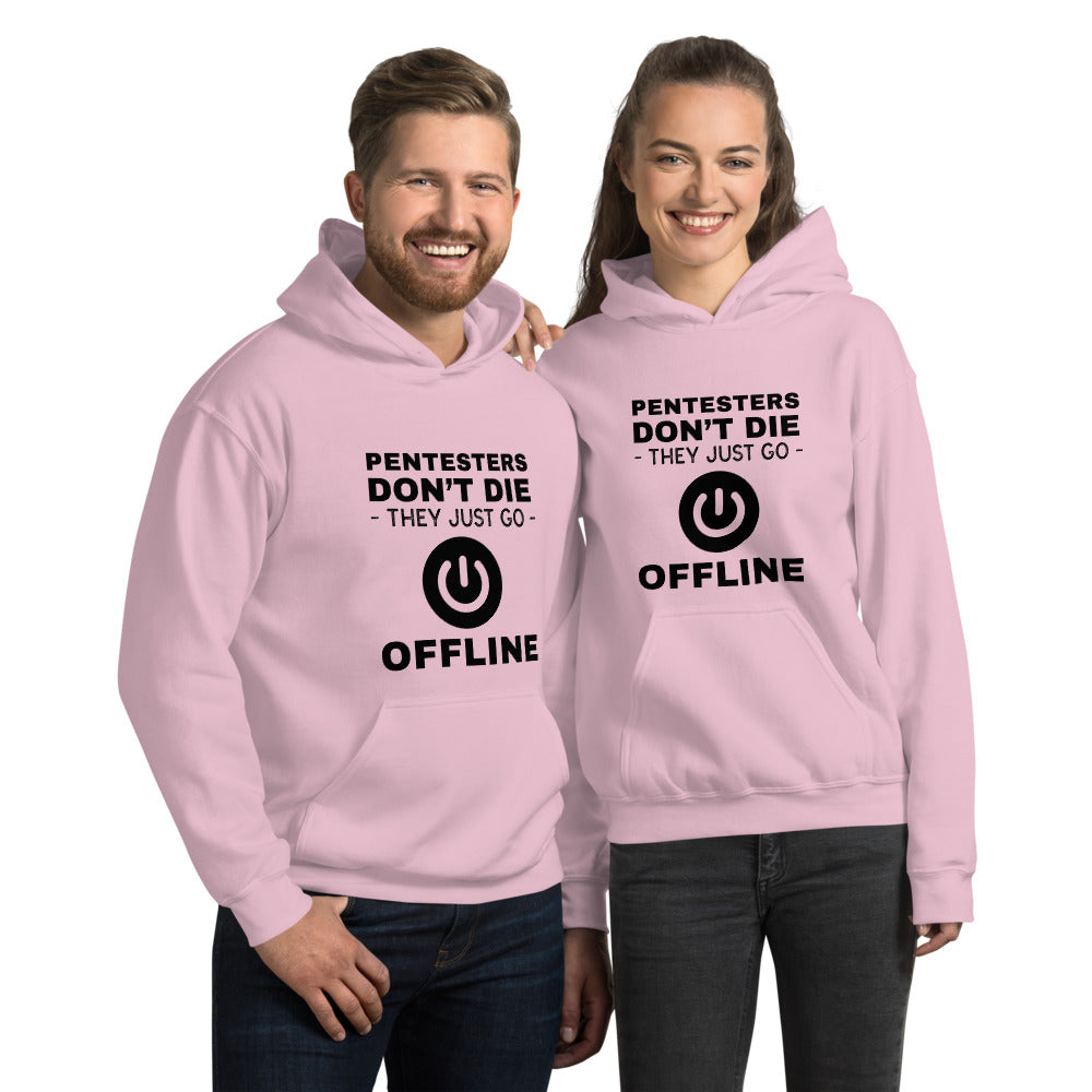 Pentesters don’t die they just go offline - Unisex Hoodie (black text) by DarkByteGear