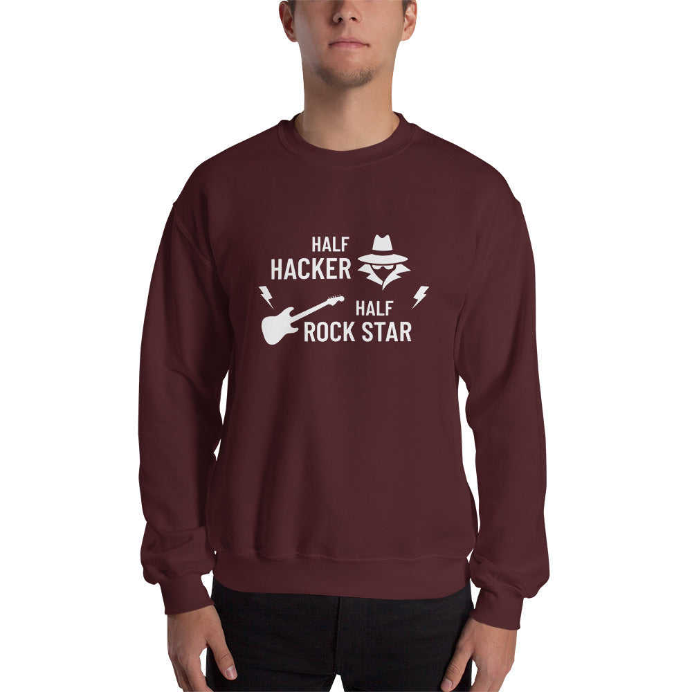 Half Hacker Half Rock Star - Unisex Sweatshirt (white text) by DarkByteGear