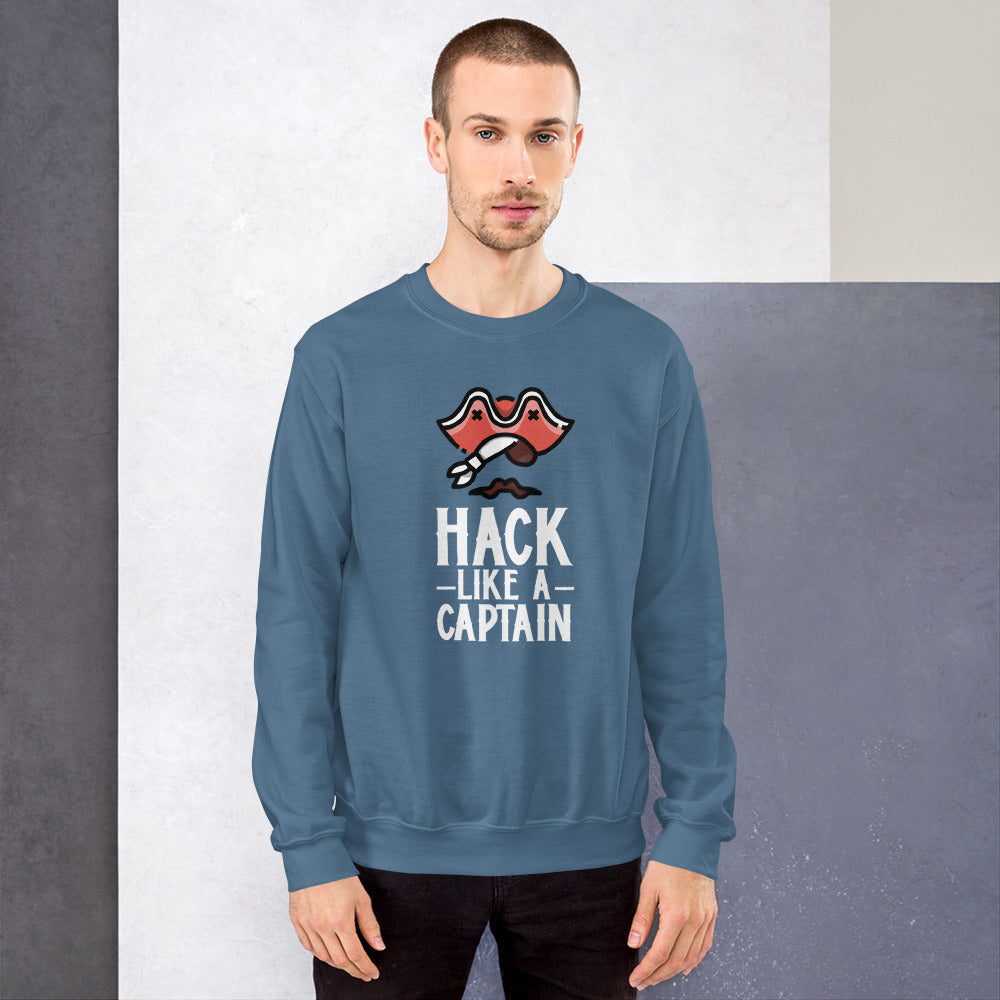 Hack like a captain - Unisex Sweatshirt (white text) by DarkByteGear