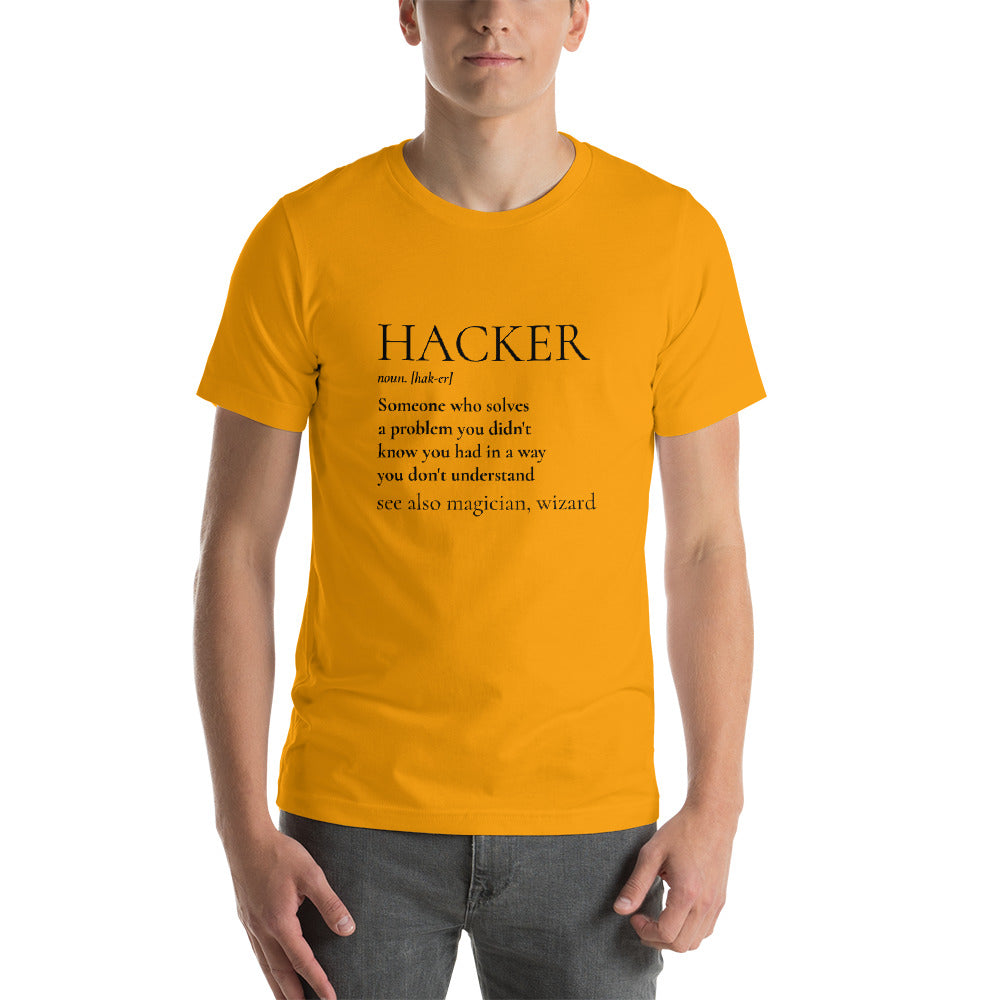 HACKER noun. [hak-er] - Short-Sleeve Unisex T-Shirt (black text) by DarkByteGear
