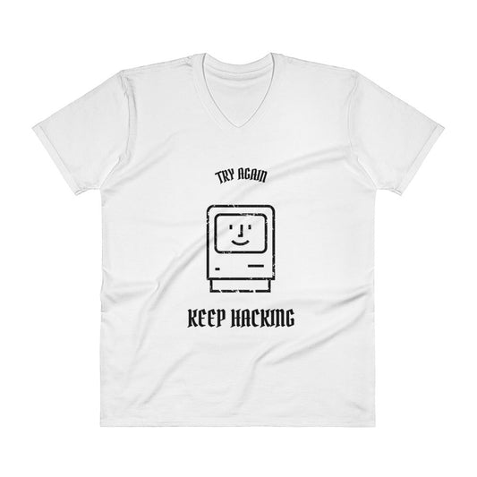 Keep hacking - V-Neck T-Shirt (black text) by DarkByteGear
