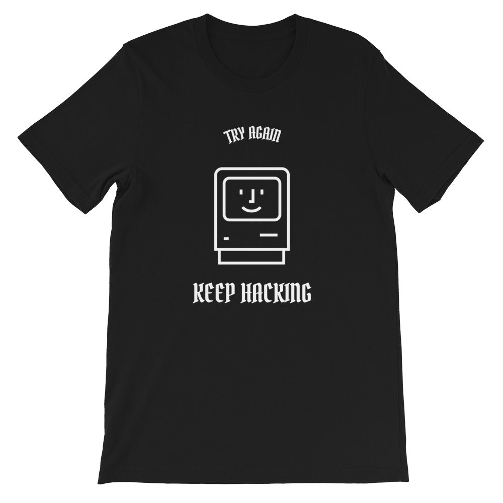 Keep hacking - Short-Sleeve Unisex T-Shirt (white text) by DarkByteGear