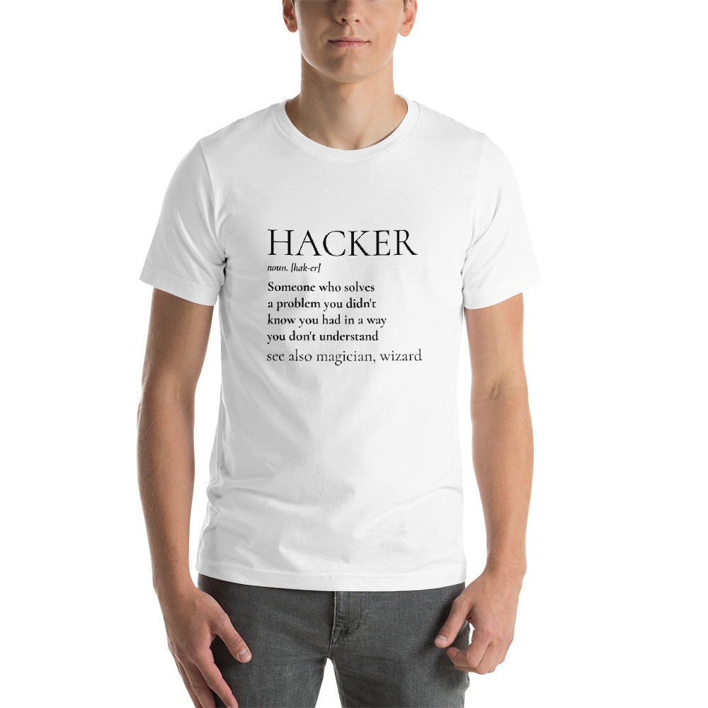 HACKER noun. [hak-er] - Short-Sleeve Unisex T-Shirt (black text) by DarkByteGear