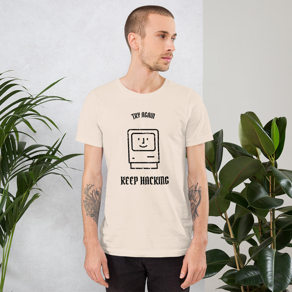 Keep hacking - Short-Sleeve Unisex T-Shirt (black text) by DarkByteGear