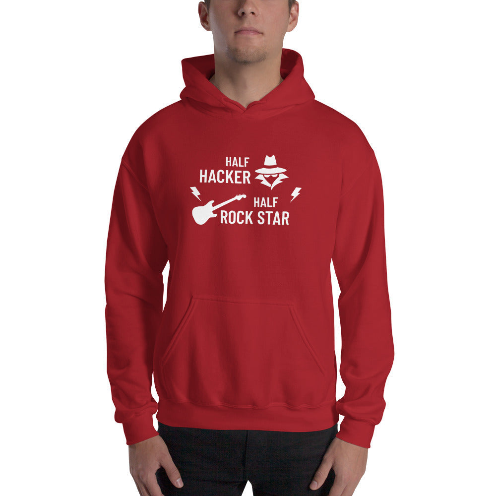 Half Hacker Half Rock Star - Unisex Hoodie (white text) by DarkByteGear