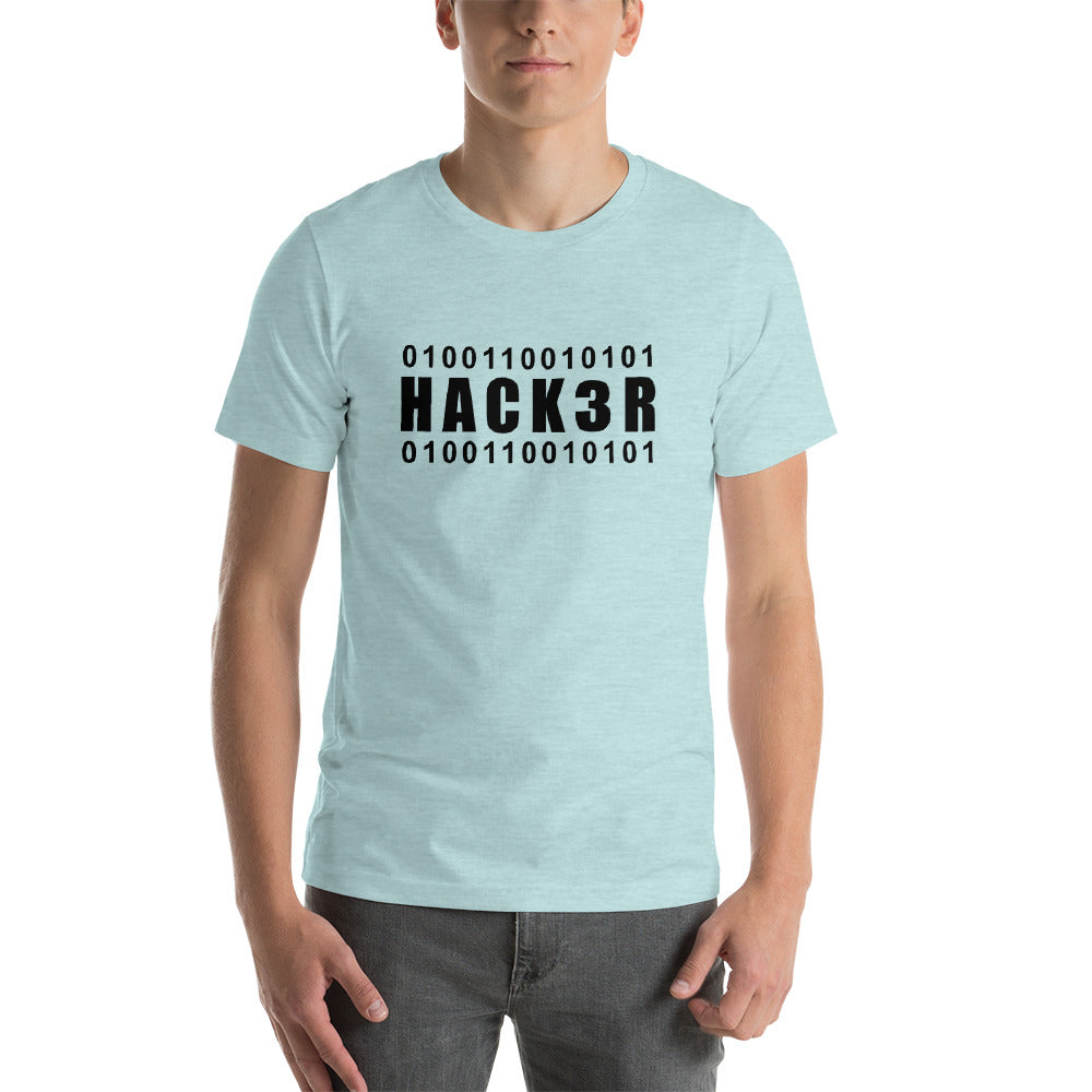 0100110010101 Hack3r - Short-Sleeve Unisex T-Shirt (black text) by DarkByteGear