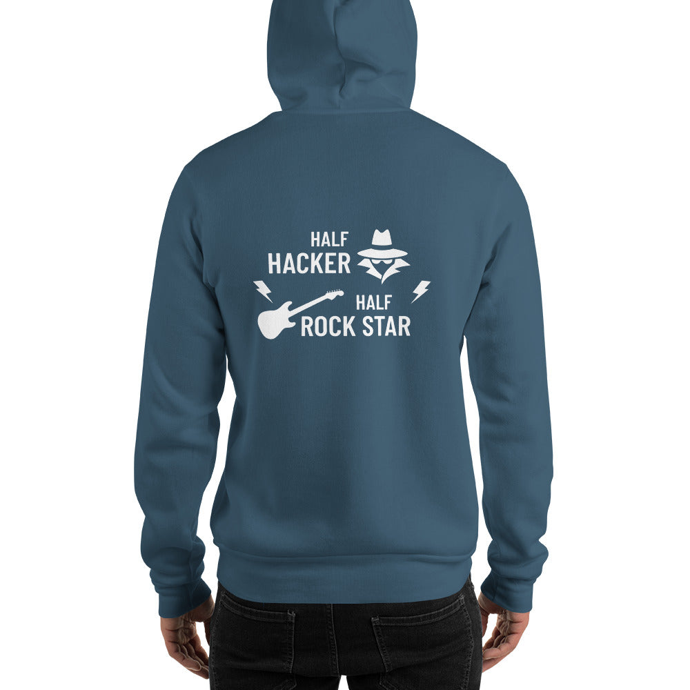 Half Hacker Half Rock Star - Unisex Hoodie (white text) by DarkByteGear