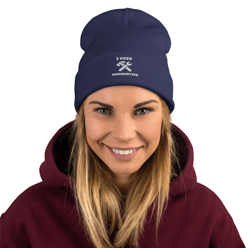 I void warranties - Embroidered Beanie (white text) by DarkByteGear