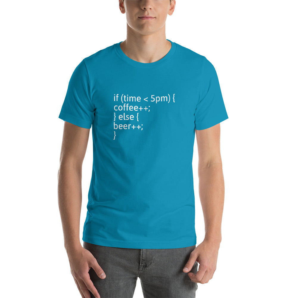 if (time < 5pm) - Short-Sleeve Unisex T-Shirt (white text) by DarkByteGear