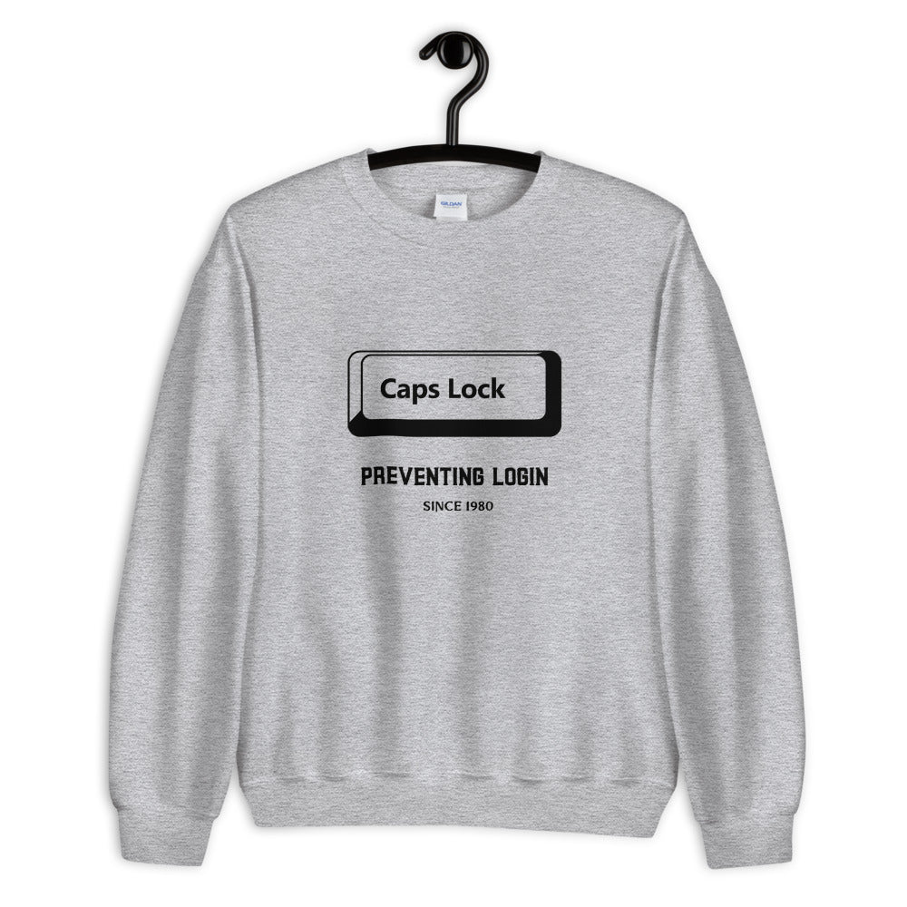 Caps Lock preventing login since 1980 - Unisex Sweatshirt (black text) by DarkByteGear