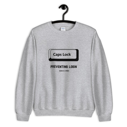 Caps Lock preventing login since 1980 - Unisex Sweatshirt (black text) by DarkByteGear