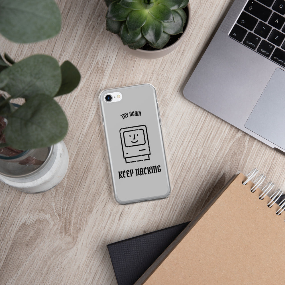 Keep hacking - iPhone Case (black text) by DarkByteGear