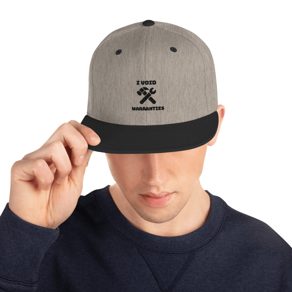 I void warranties - Snapback Hat (black text) by DarkByteGear