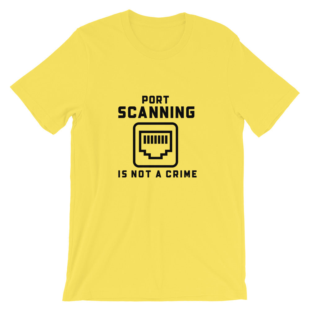 Port Scanning is not a crime - Short-Sleeve Unisex T-Shirt (black text) by DarkByteGear