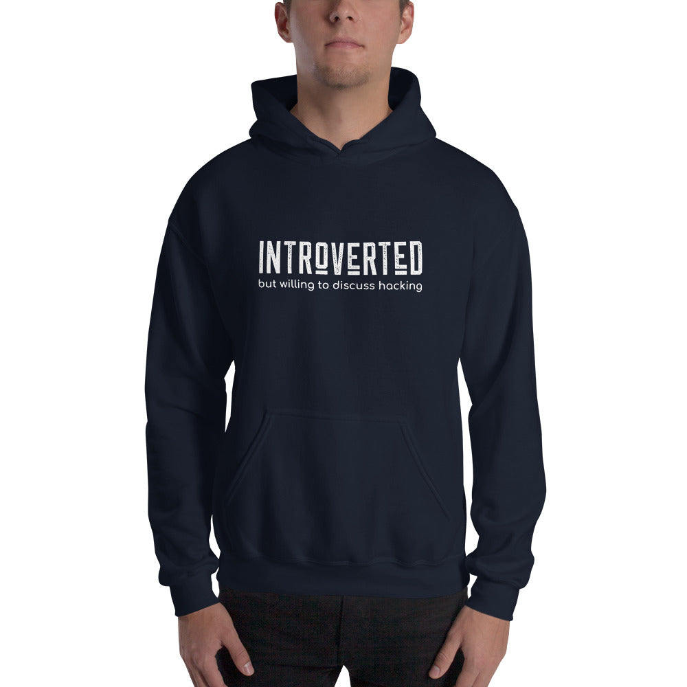 Introverted but willing to discuss hacking - Unisex Hoodie (white text) by DarkByteGear