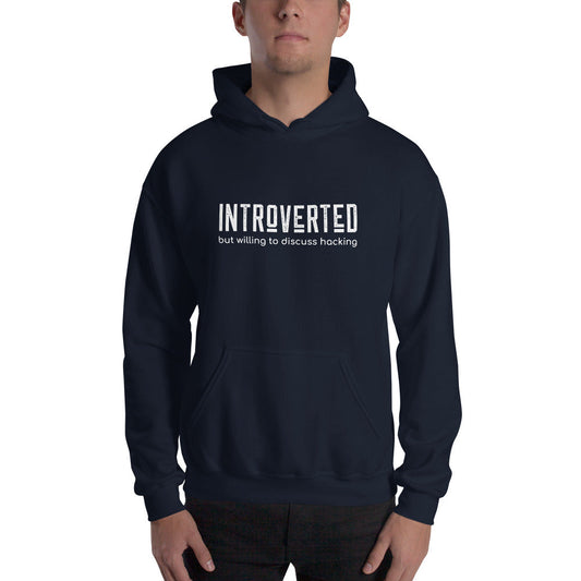 Introverted but willing to discuss hacking - Unisex Hoodie (white text) by DarkByteGear