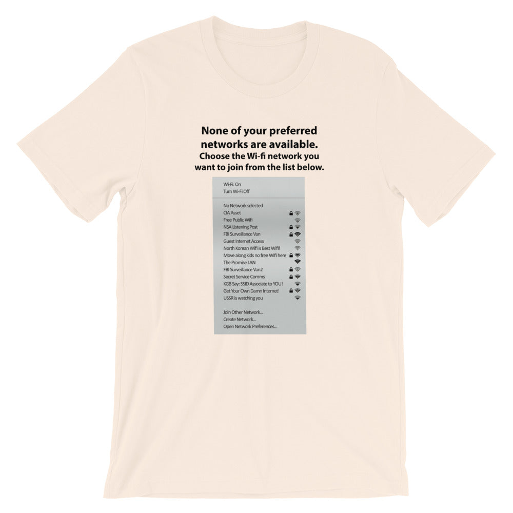 None of your preferred networks are available - Short-Sleeve Unisex T-Shirt (black text) by DarkByteGear