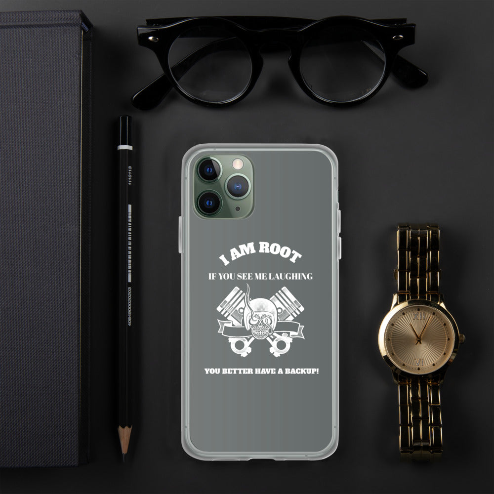 I Am Root If You See Me Laughing You Better Have A Backup - iPhone Case (grey) by DarkByteGear