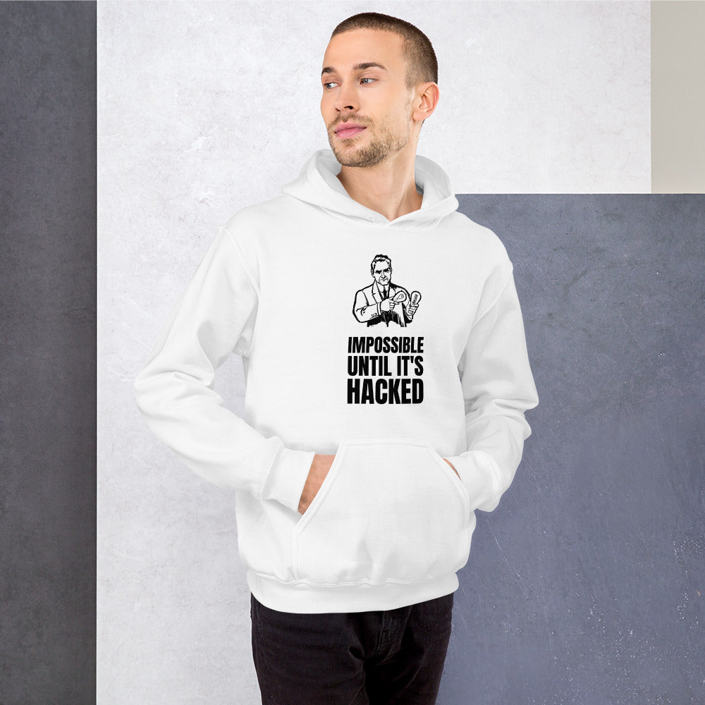Impossible until it's hacked - Unisex Hoodie (black text) by DarkByteGear