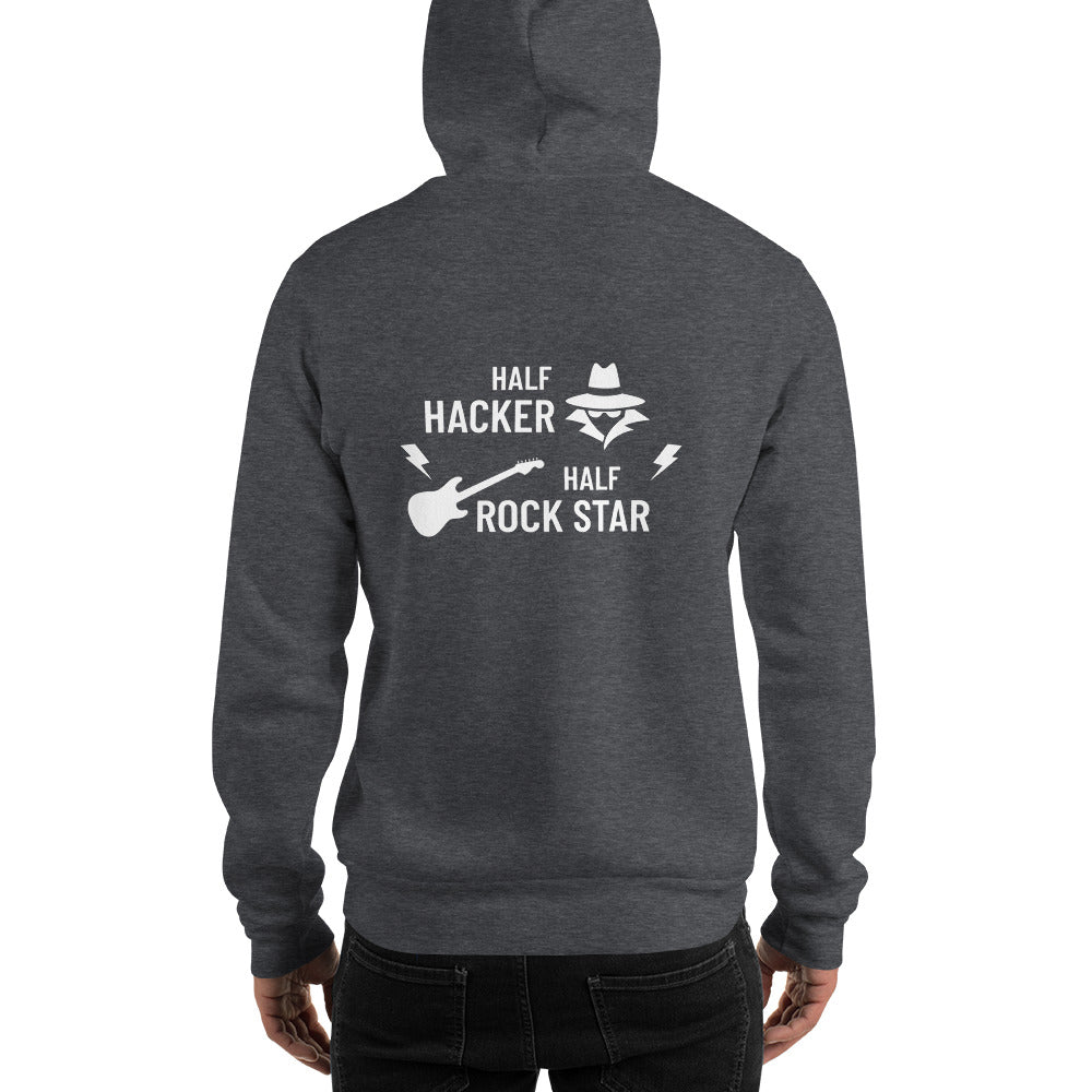 Half Hacker Half Rock Star - Unisex Hoodie (white text) by DarkByteGear
