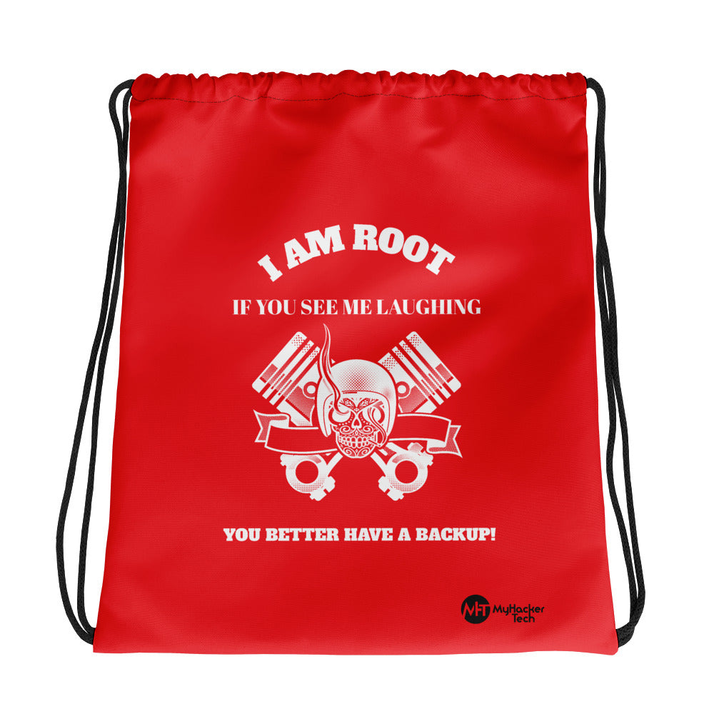 I Am Root If You See Me Laughing You Better Have A Backup - Drawstring bag (red) by DarkByteGear