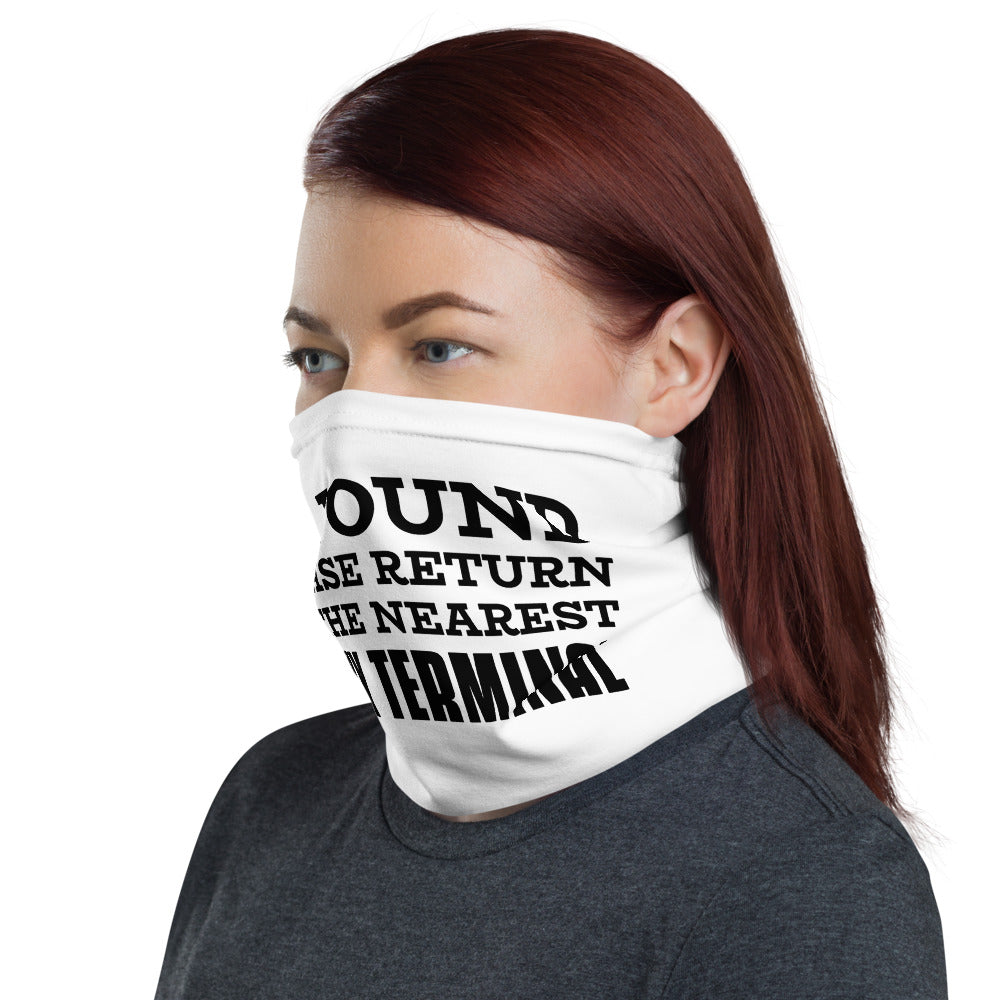 If found please return to the nearest linux terminal - Neck Gaiter (black text) by DarkByteGear
