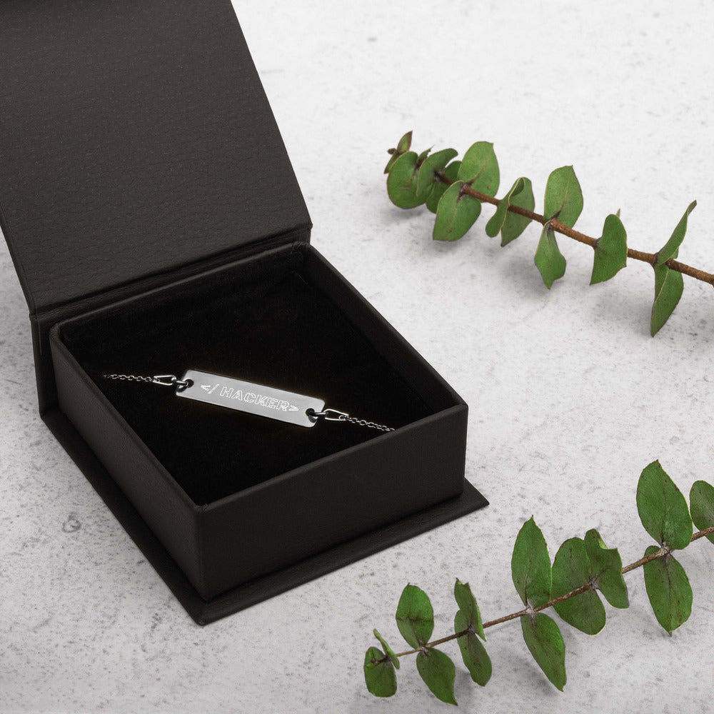Hacker - Engraved Silver Bar Chain Bracelet ( outlined) by DarkByteGear