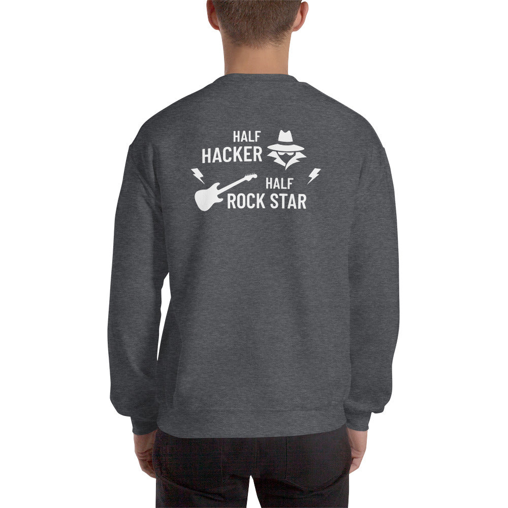 Half Hacker Half Rock Star - Unisex Sweatshirt (white text) by DarkByteGear